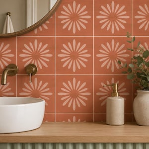 Pithora Rust – Indian Folk Peel and Stick Tile Stickers | Earthy Boho Wall, Stair & Backsplash Décor