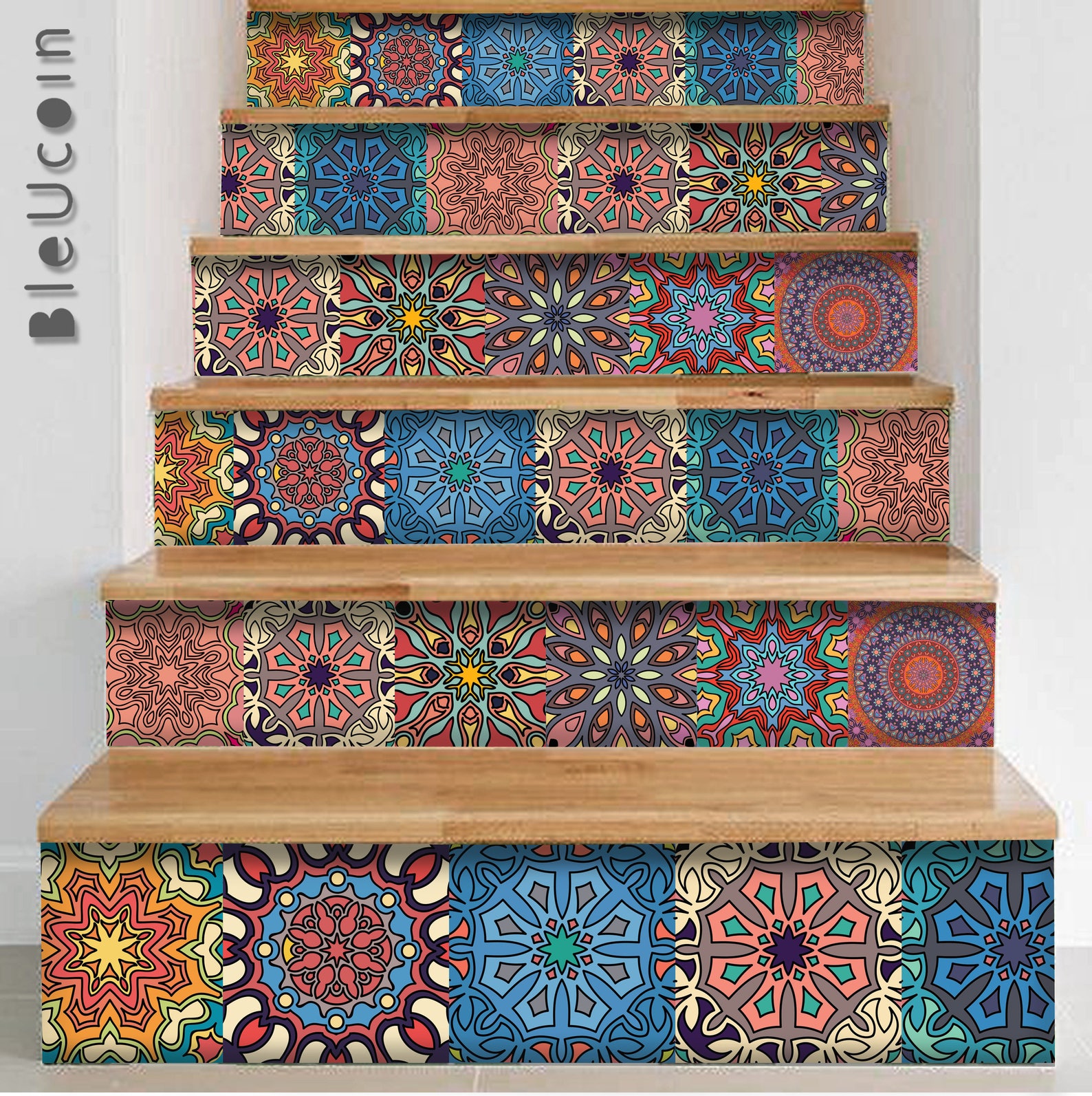 CHGCRAFT 36pcs 12 Styles Spanish Mediterranean Style Pattern Tile Stickers Waterproof Tile Stickers Square With Flower Pattern For Kitchen Bathroom Bedroom Wall Fireplace Floor Decoration