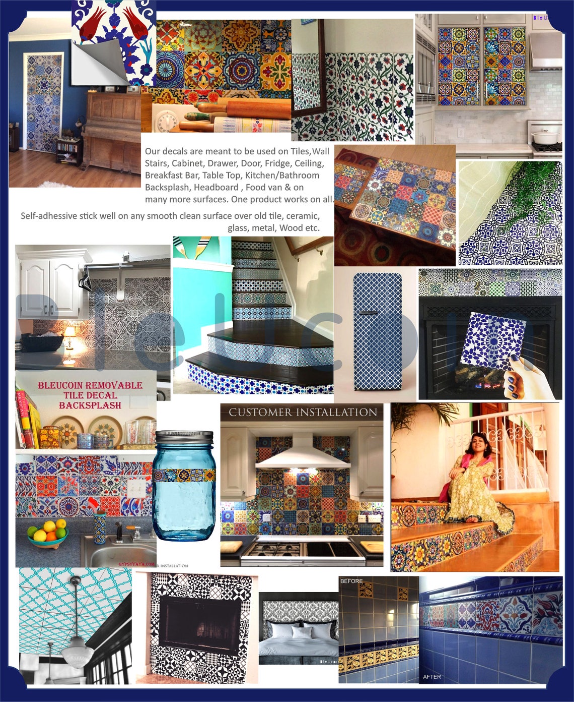 Sicilian Tile/ Wall / Floor Kitchen Bathroom Backsplash Decal | Etsy