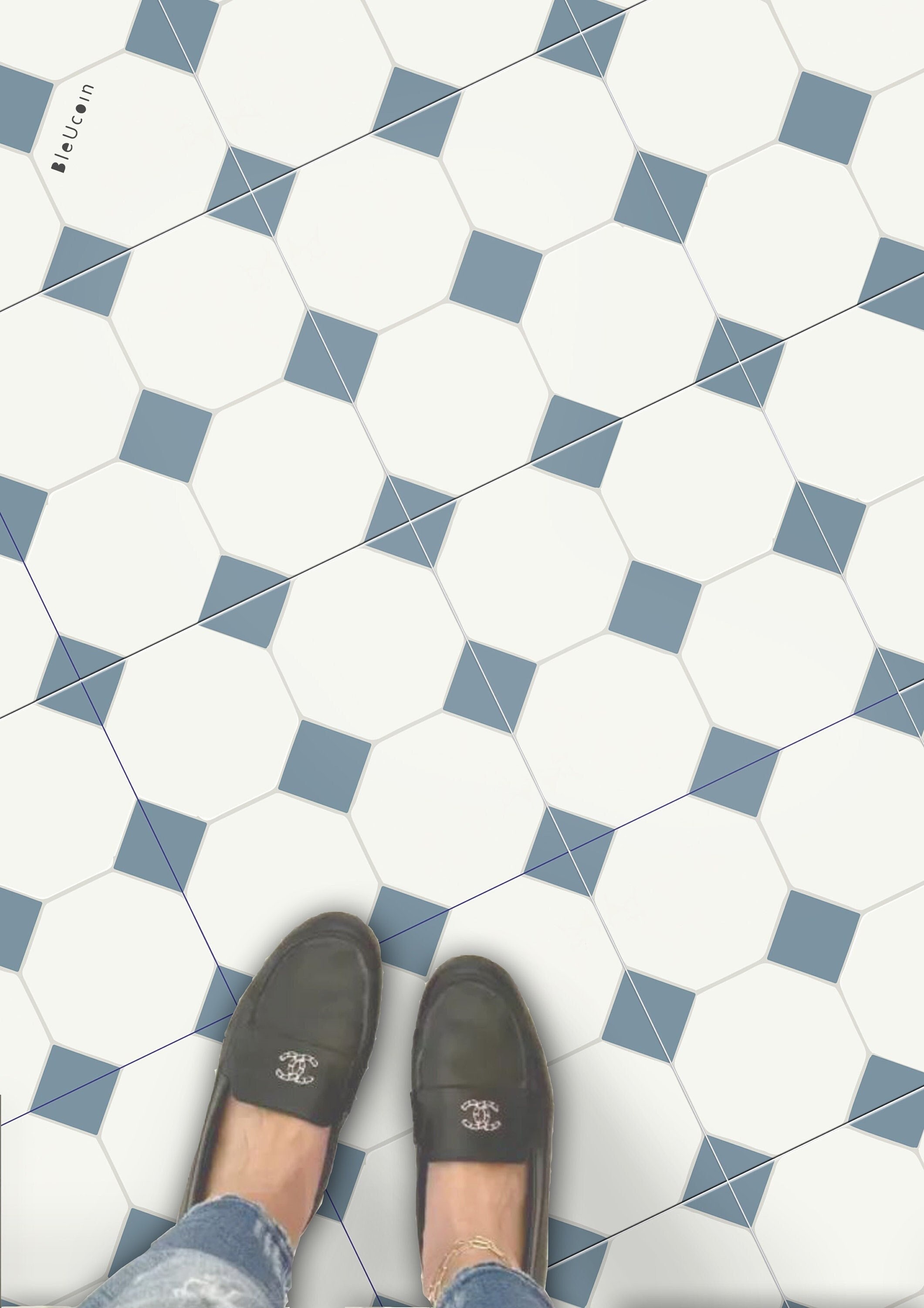 Warsaw Ocean Peel & Stick Floor Tile Sticker I Removable Anti-Slip Vinyl Decals for Kitchen, Bath, Home | DIY Renter-Friendly | Customizable