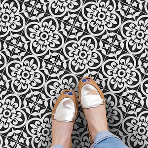 4&quot; x 4&quot;- 48 pcs Encaustic Ash Peel and Stick Kitchen Bathroom Flooring Removable Decal