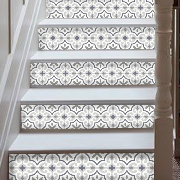 Valencia Stair Riser Peel and Stick Vinyl Decal,Self Adhesive Stairs Pattern Strip, Waterproof Easy to Removable DIY - Extra long 49" length