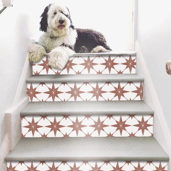Positano Rust Stair Riser Peel & Stick Vinyl Sticker Decal Self Adhesive  Easy to Trim Removable DIY Home Decor-Extra long 49" length