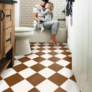 Pecan Diamond Checker Peel & Stick Floor Tile Sticker I Removable Anti-Slip Vinyl Decals for Kitchen, Bath, Home | DIY Renter-Friendly