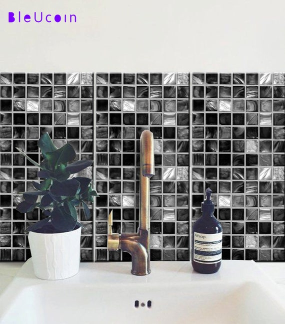 Black Mosaic Tile Wall Floor Stair Riser Decal For Kitchen Etsy
