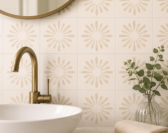 Tile Stickers – Pithora Beige Floral Peel and Stick Kitchen Backsplash Décor