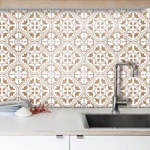 Marseille Marble and Wood -Peel and Stick Vinyl Tile Stickers, Removable & Waterproof for Kitchen Bathroom Backsplash Floor, DIY Wall Design