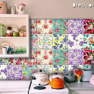 Floral Peel and Stick Tile Stickers Kitchen Bathroom - Etsy
