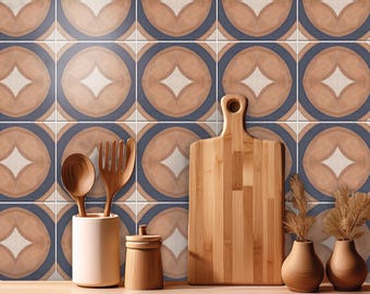 Capetown Rust – Rust & Blue Geometric Tile Stickers | Mid-Century Modern Décor