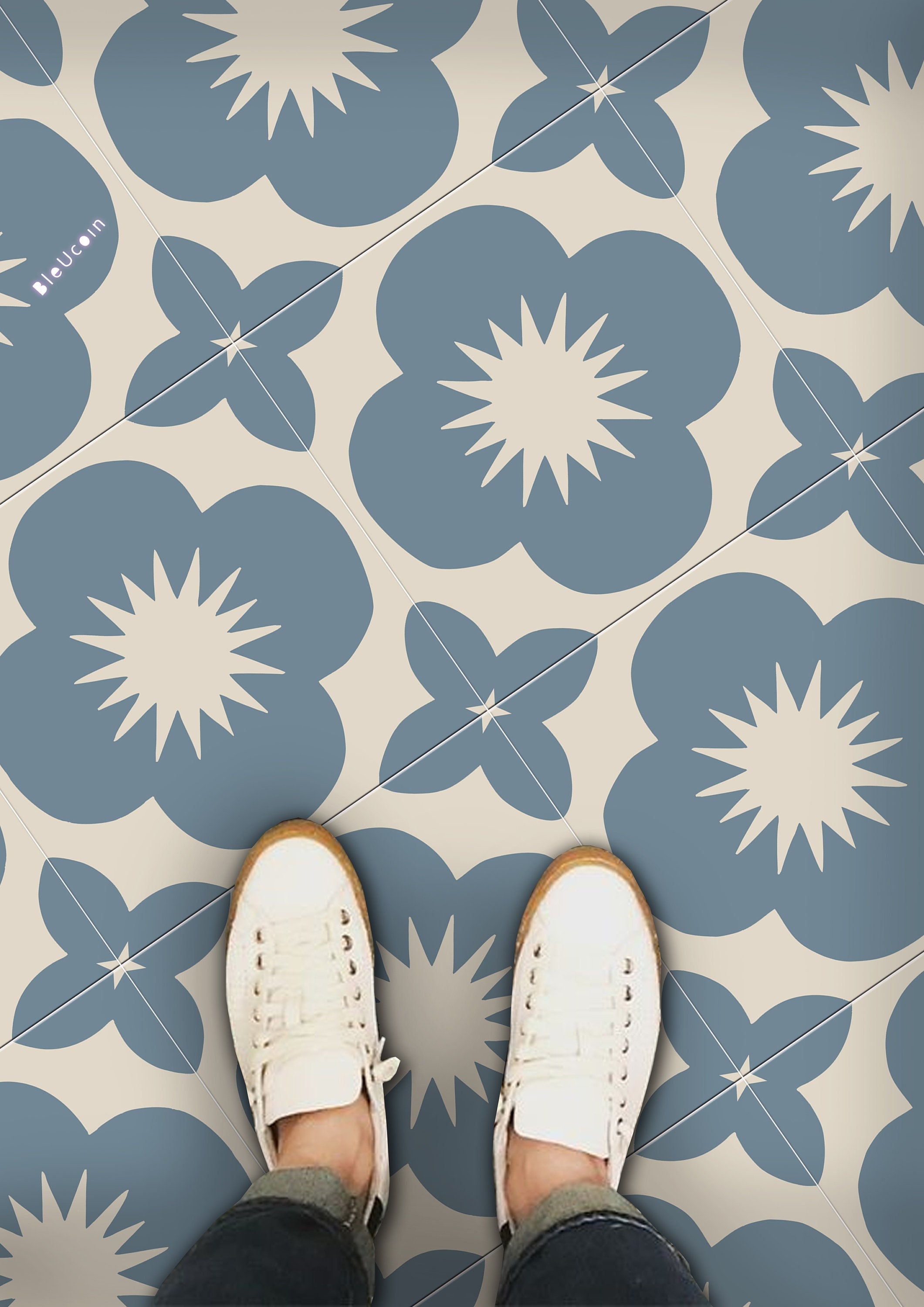 Sakura Ocean Peel & Stick Floor Tile Sticker I Removable Anti-Slip Vinyl Decals for Kitchen, Bath, Home | DIY Renter-Friendly | Customizable