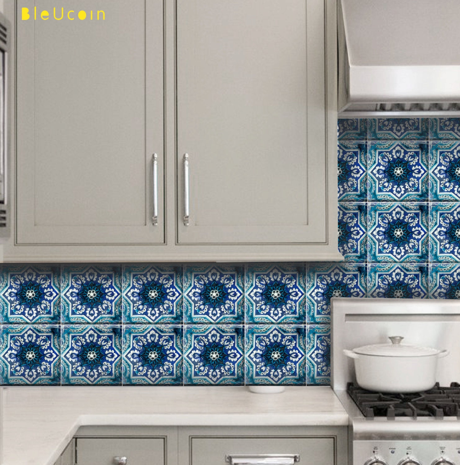Tile/wall decal Indian Blue pottery diamond design Etsy