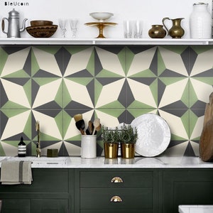 Charleston Sage – Sage Green, Charcoal & Cream Geometric Peel and Stick Tile Decals | Vintage Mediterranean Décor