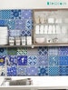 Blue Pottery Peel & Stick Tile Stickers Kitchen Bathroom Backsplash, Non slip for floor Removable Water Resistant Easy to Cut Vinyl Decor 