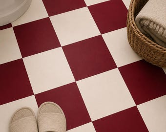 Sangria and Champagne Checker Vinyl Tile Stickers | Floor Decals-Removable Anti-Slip finish option (520 microns)Perfect for Renter