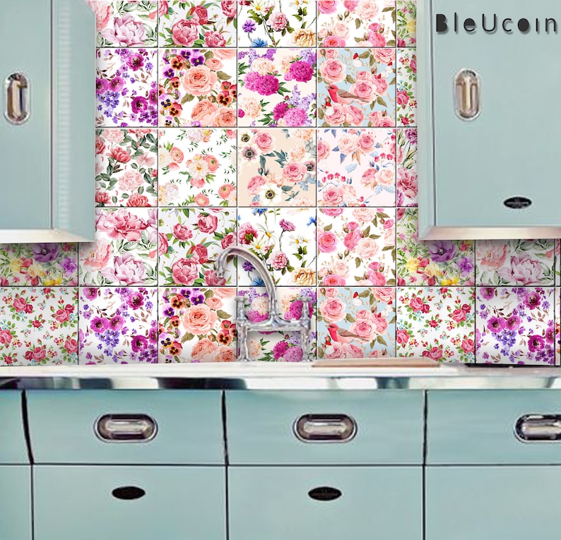 English Rose Kitchen Bathroom Backsplash Tile Wall Decal Stickers Removable Stair Riser L Stick Pack Of 44 15 Assorted Designs