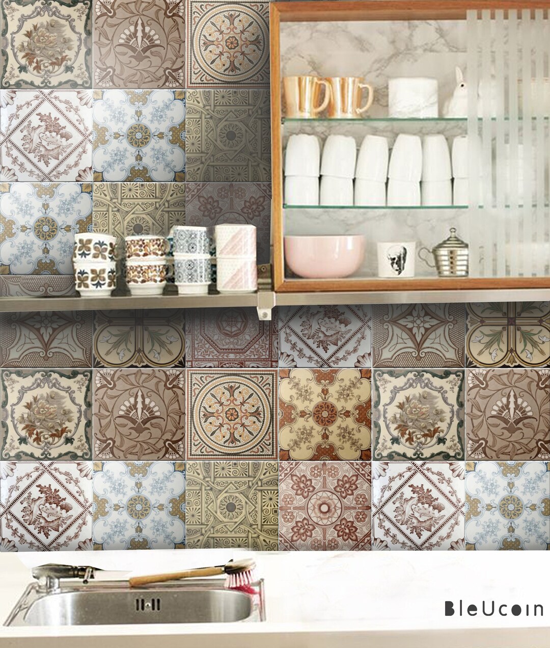 Glasgow English Mid Century Peel and Stick Tile Decal, Removable