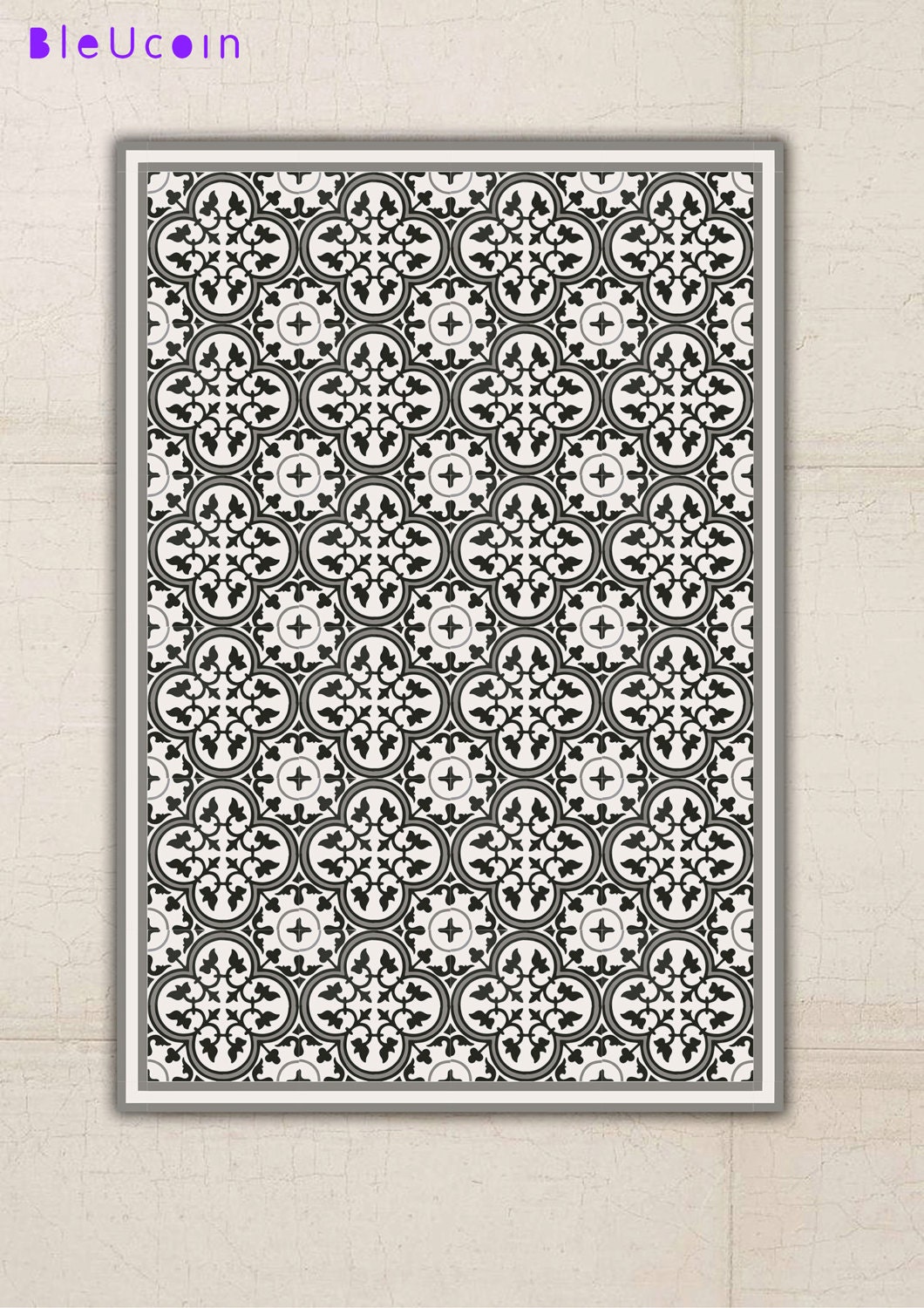 Floor Vinyl Rug Encaustic Pattern Etsy
