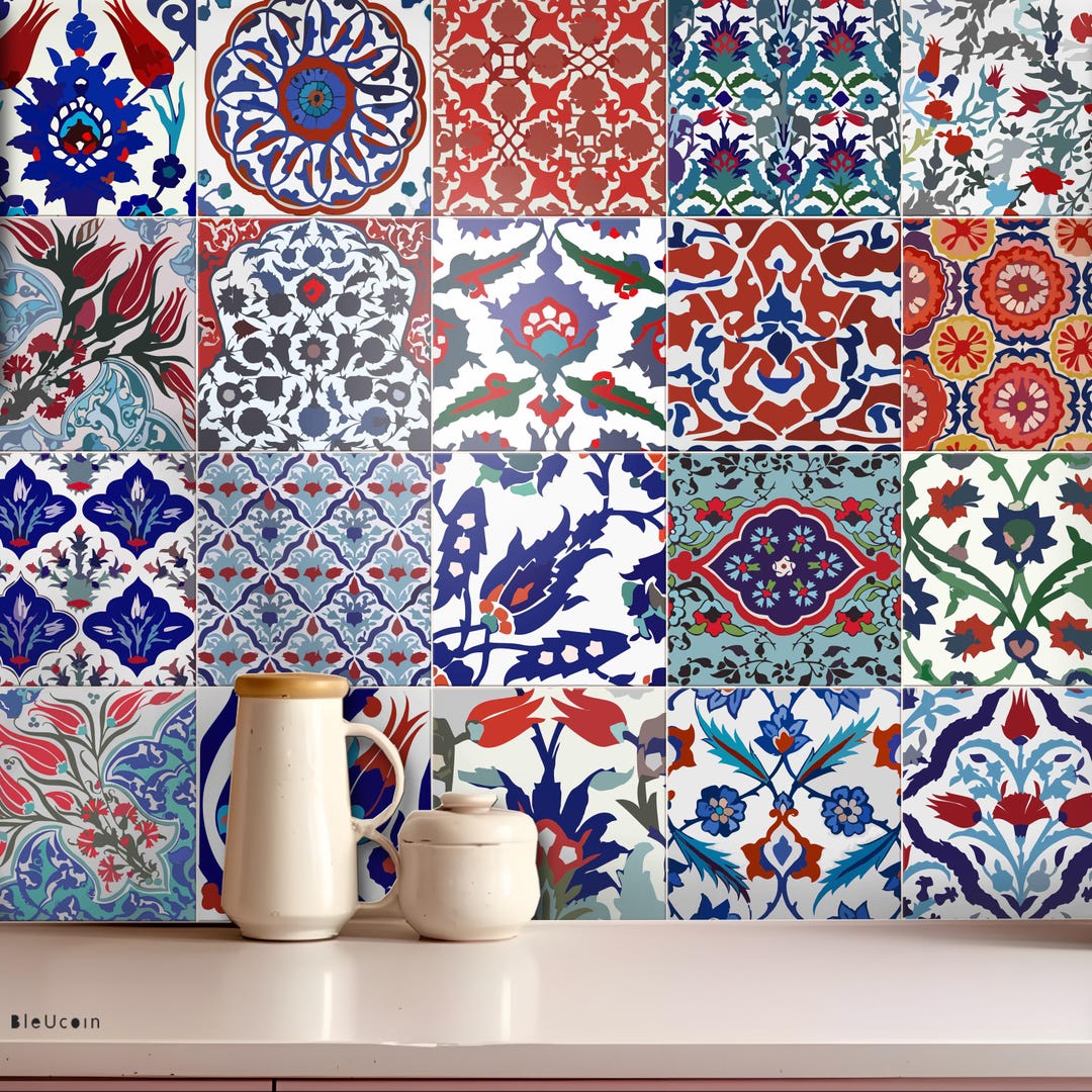 Turkish Rug Sticker Turkish – Iznik-inspired Peel and Stick Tile Stickers | Mediterranean ...