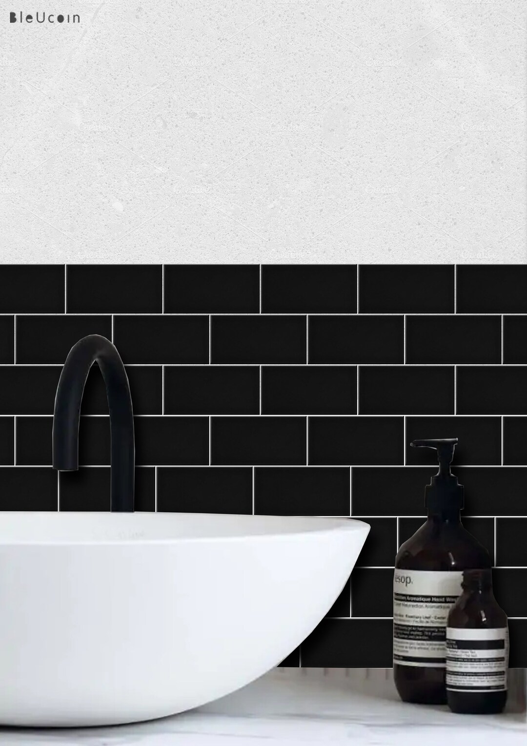 Black Subway Peel and Stick Tile Decal for Kitchen Bath Backsplash Wall