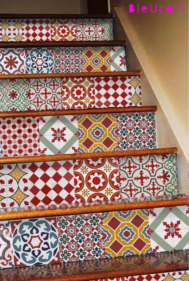 Athangudi Vintage-Fliesen / Wand / Bad / Küche / Stair Riser-Aufkleber = 10 Streifen mit 120cm Länge Athangudi Vintage-Fliesen / Wand / Bad / Küche / Stair Riser-Aufkleber = 10 Streifen mit 120cm Länge