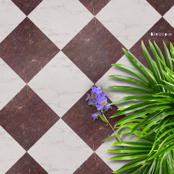 Mocha Wine Marble Checker Vinyl Floor Tile Stickers | Floor Decals-Removable Anti-Slip finish option(520 microns) Perfect for Renter