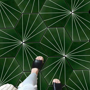 Kobe Sage Hexagon Tile Wall Stair Floor Self Adhesive Vinyl Stickers,Kitchen Bathroom Backsplash Carrelage Decal, Peel & Stick Home Decor