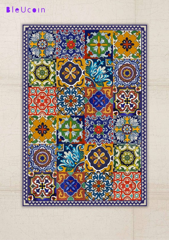 Mexican Floor Vinyl Rug Roll Panel Tile Design For