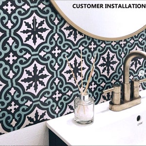 Cabana Green Tile Stickers for Kitchen Bathroom Backsplash Floor Stair Water Resistant Removable Decals, DIY Vinyl Renters Home Décor