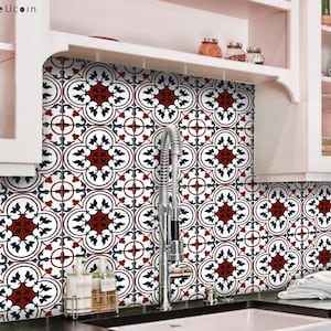 10 cm x 10 cm - 44 pcs Oxred Peel and Stick Tile Stickers Kitchen Bathroom Backsplash Floor Removable Decal