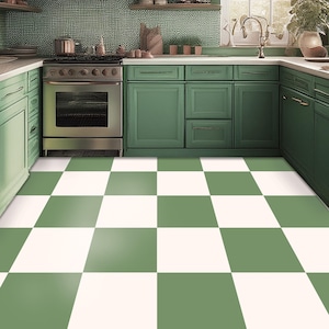 12&quot; x 12&quot; Sage & off White Peel and Stick Removable Flooring Tile Stickers Kitchen Bathroom Decal