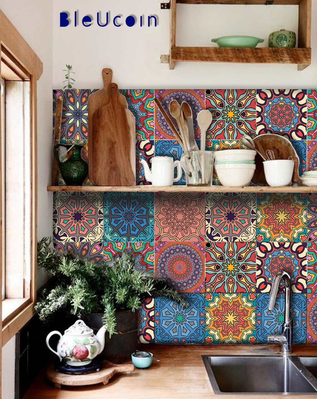 ethnic mandala pattern tiles kitchen flooring - TenStickers