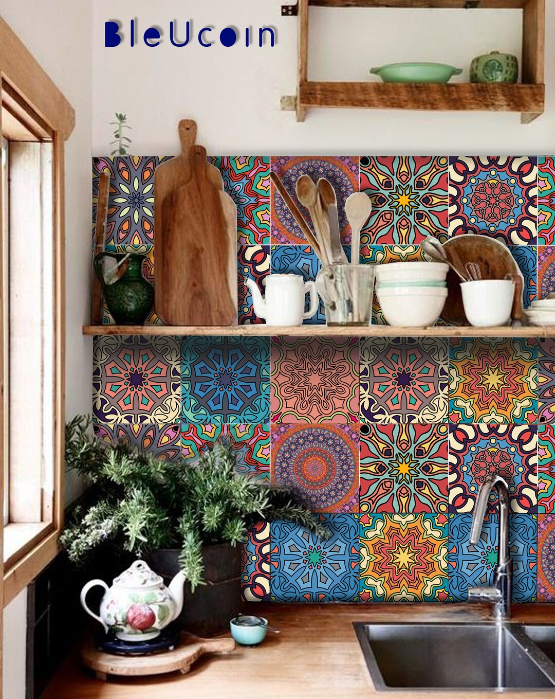 ethnic mandala pattern tiles kitchen flooring - TenStickers