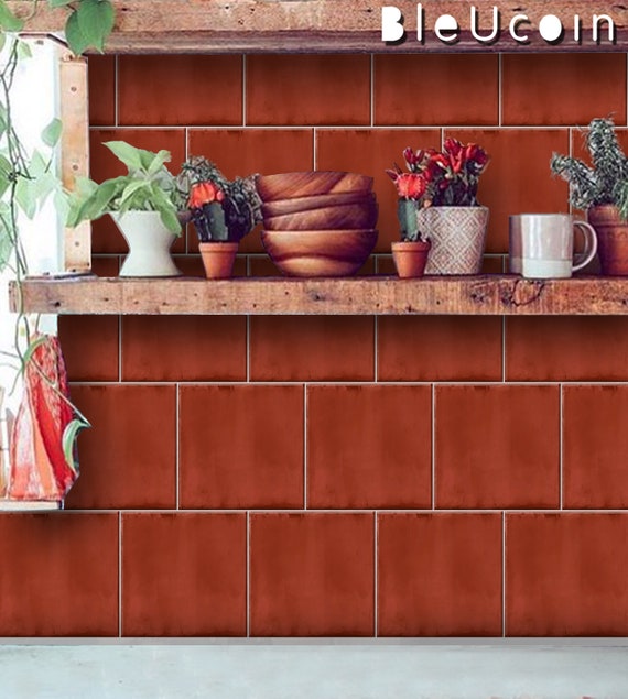 Plain Terracotta Tile Wall Stair Floor Self Adhesive Vinyl Stickers Kitchen Bathroom Backsplash Carrelage Decal Peel