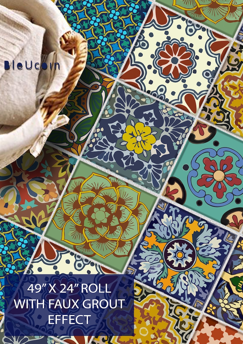 Bleucoin Mexican Talavera Peel n Stick Tile Stickers for Tile Wall Stair Floor Kitchen Bath Backsplash Removable & Waterproof image 6