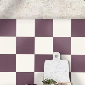 Mulberry & Off White Checker Solid Tile Wall Stair Floor Self Adhesive Vinyl Sticker, Kitchen Bathroom Backsplash Carrelage Decal