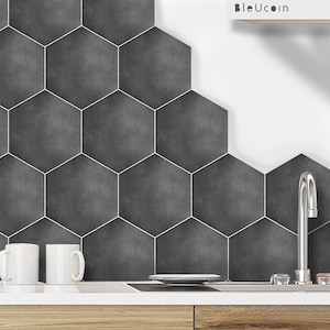 Hexagon Charcoal Tile Wall Stair Floor Self Adhesive Vinyl Stickers,Kitchen Bathroom Backsplash Carrelage Decal,Peel Stick Home Decor