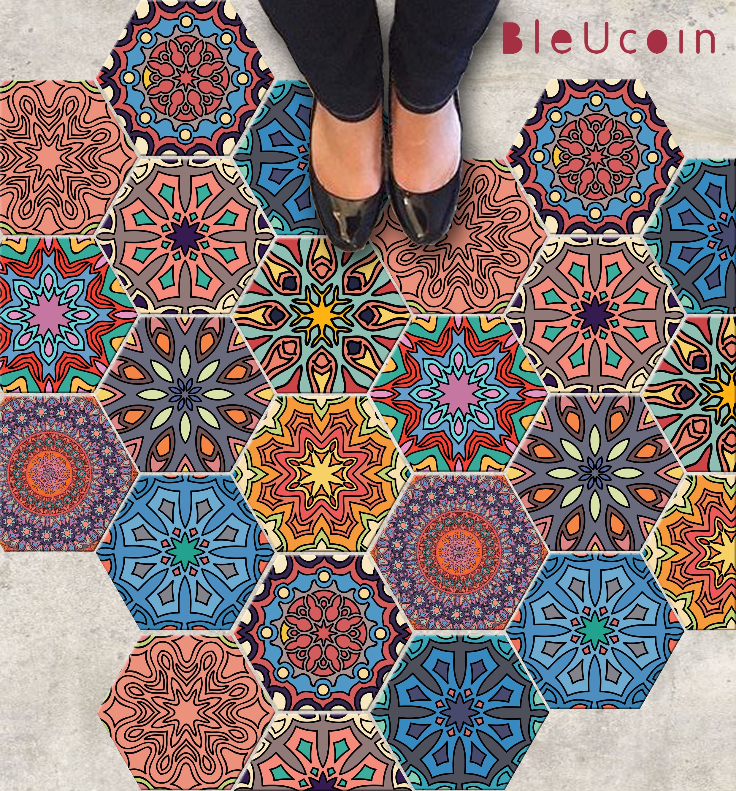 Hexagon Mandala Tile Wall Stair Floor Self Adhesive Vinyl Etsy