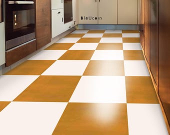 Sunrise & Off-White Checker Vinyl Tile Sticker Floor Decals Removable Anti-Slip finish option (520 microns) Perfect for Renter