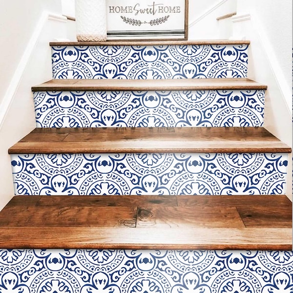 Amalfi Ink Peel & Stick Stair Riser Decal–Extra Long 49" | Water resistant Vinyl Strip | Self-Adhesive, Removable, DIY Stair | Easy to Trim