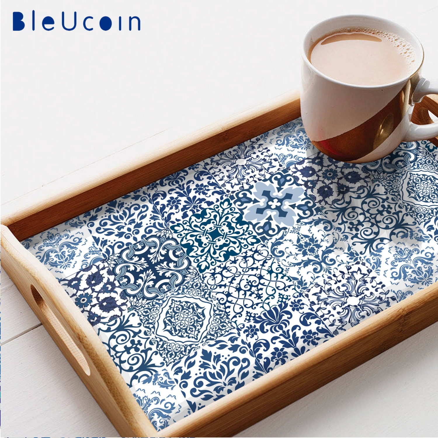 Tile/wall/ Tray decorative decal DAMASK blue tile decal 12 Etsy