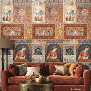 Rajsi Indian Wallpaper Wall Decal Removable Customizable Self Adhesive Wall Vinyl Decal for Home decor Wallpaper Living room Royal Indian