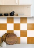 Sunrise and Off White Checker Peel & Stick Tile Sticker Kitchen Bathroom Backsplash Floor Stair Water Resistant Removable Decals, DIY Renter