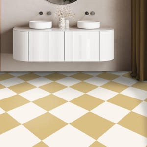 Diamond Tuscan & off White Checker Peel and Stick Floor Tile Sticker I Removable Anti-Slip Vinyl Decals for Kitchen, Bath | Customizable
