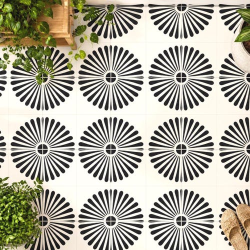 Kawasaki – Black and White Peel and Stick Floor Tile Decals | Art Deco Kitchen & Bathroom Décor