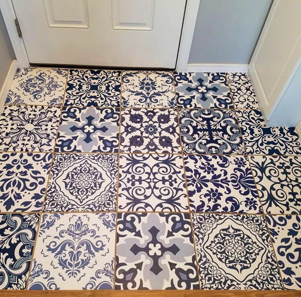 Tile/wall/ Tray decorative decal DAMASK blue tile decal 12 Etsy