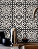 Encaustic Bleucoin Peel n Stick Vinyl Tile stickers for Kitchen Bath Backsplash Floor Wall , Water proof & Removable- Dark Grey/Off White 