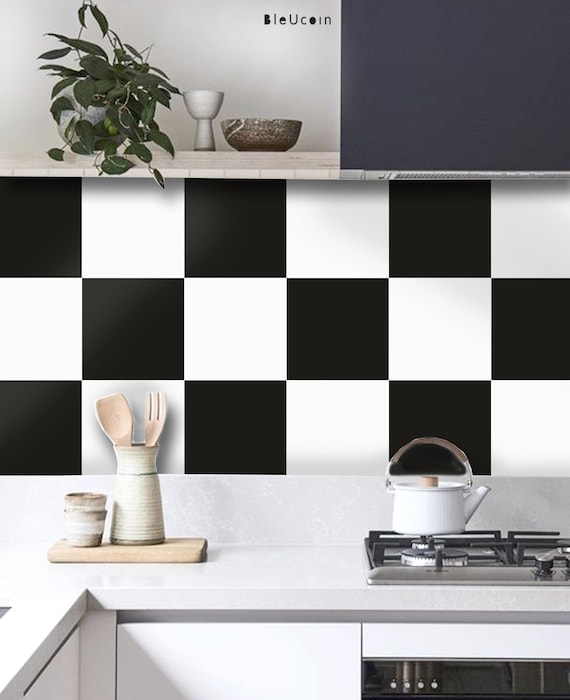 Black & White Checker Solid Tile Wall Stair Floor Self Adhesive Vinyl  Sticker,kitchen Bathroom Backsplash Carrelage Decal, Peel and Stick 