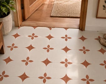 Marsala Geometric Floor Tile Stickers, Renter-Friendly Anti-Slip Vinyl Decals