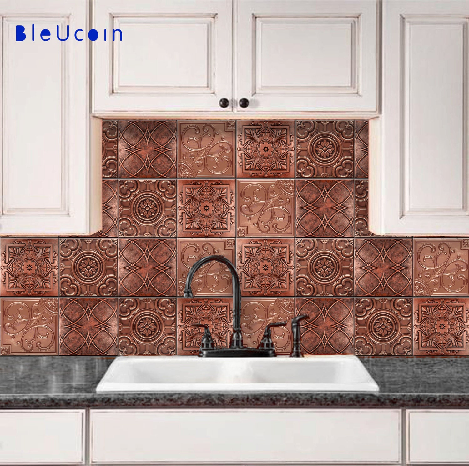 Copper Tin Peel & Stick Tile Stickers Kitchen Bathroom Backsplash Floor Stair Water Resistant Removable Decals,DIY Vinyl Renters Home Décor