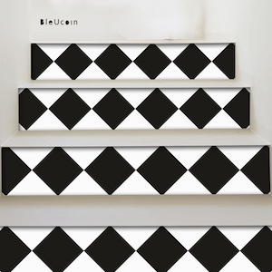 Diamond Black & White Checker Peel and Stick Stair Riser Decal–Extra Long ,Water resistant Vinyl Strip, Self-Adhesive, Removable, DIY Stair